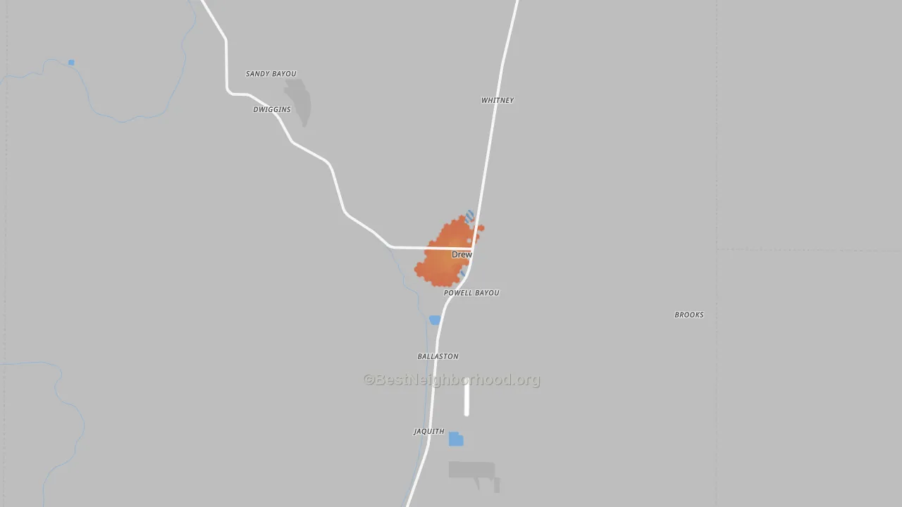 Bike Grade map of Drew, MS