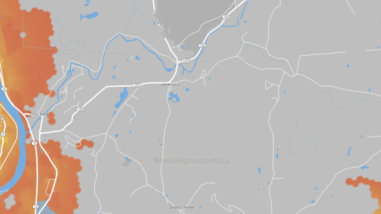 Bike Grade map of Drewsville, NH