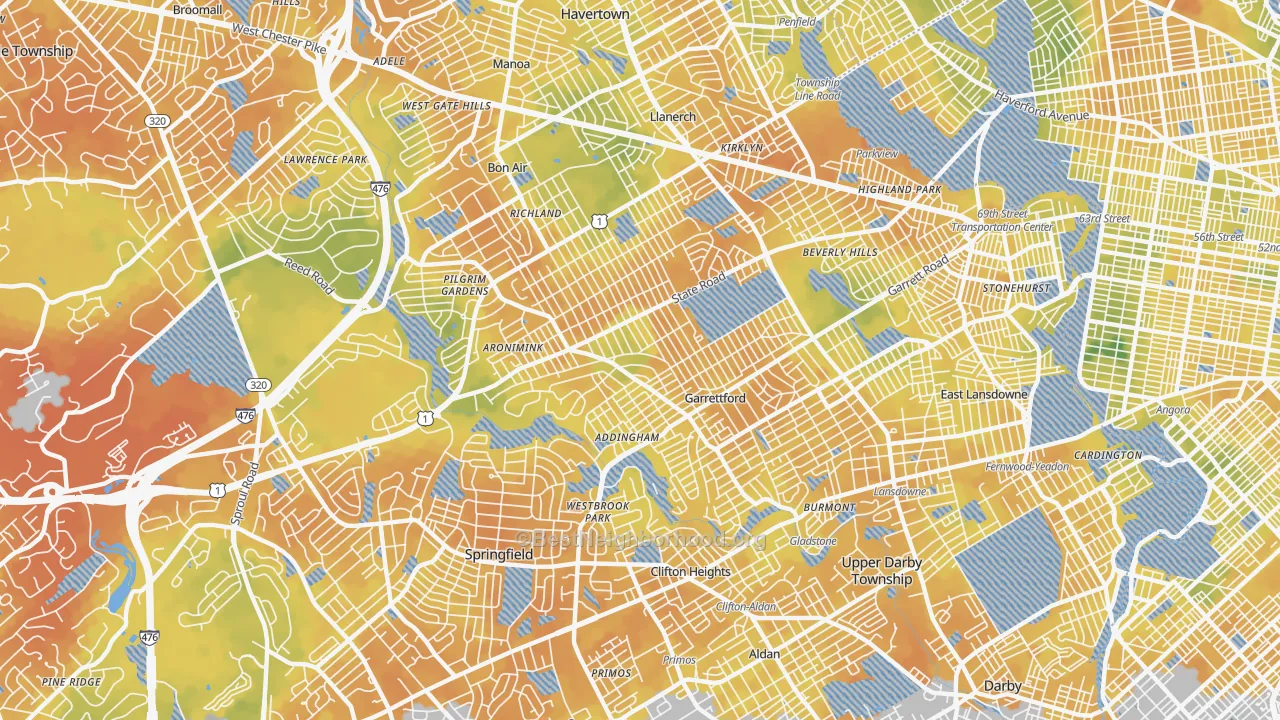 Bike Grade map of Drexel Hill, PA