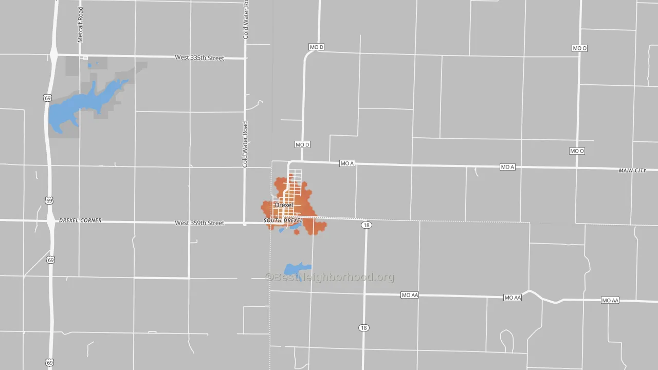 Bike Grade map of Drexel, MO