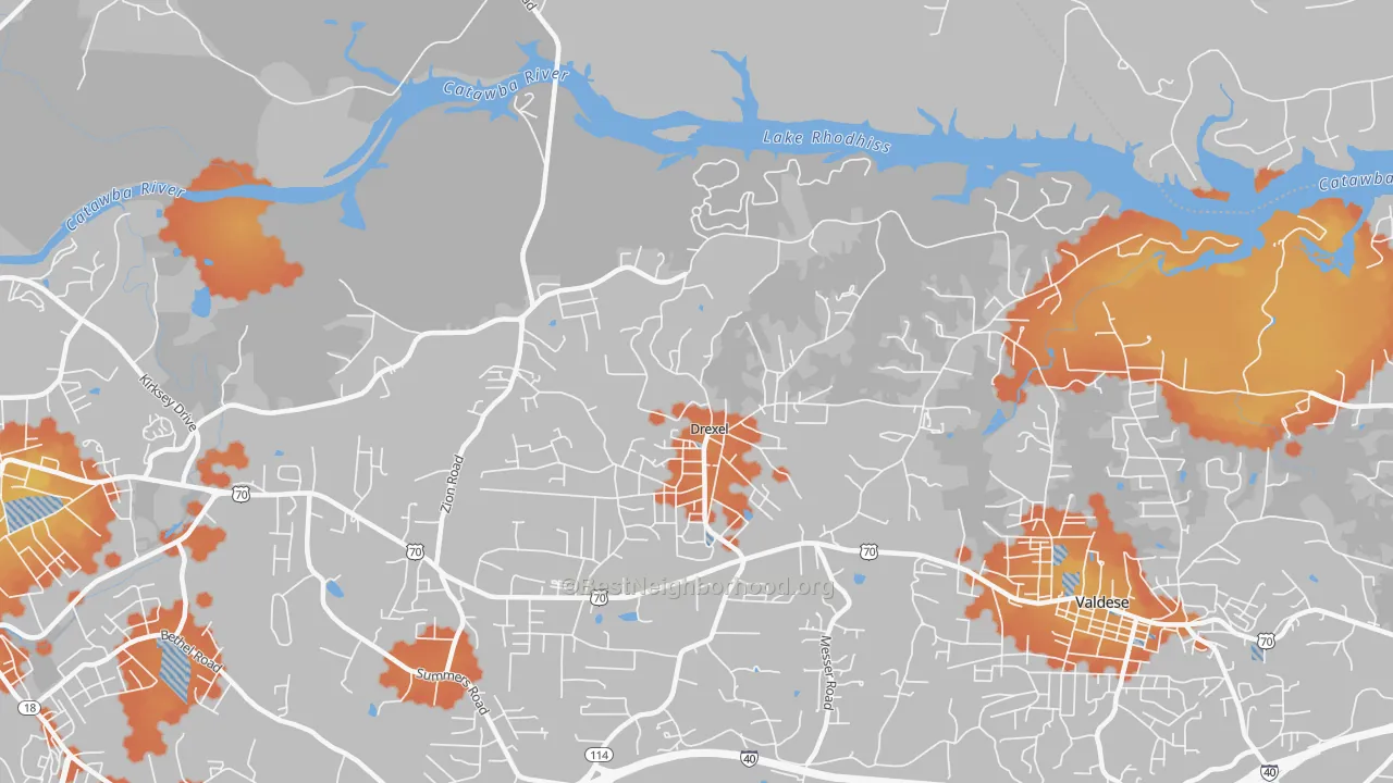 Bike Grade map of Drexel, NC