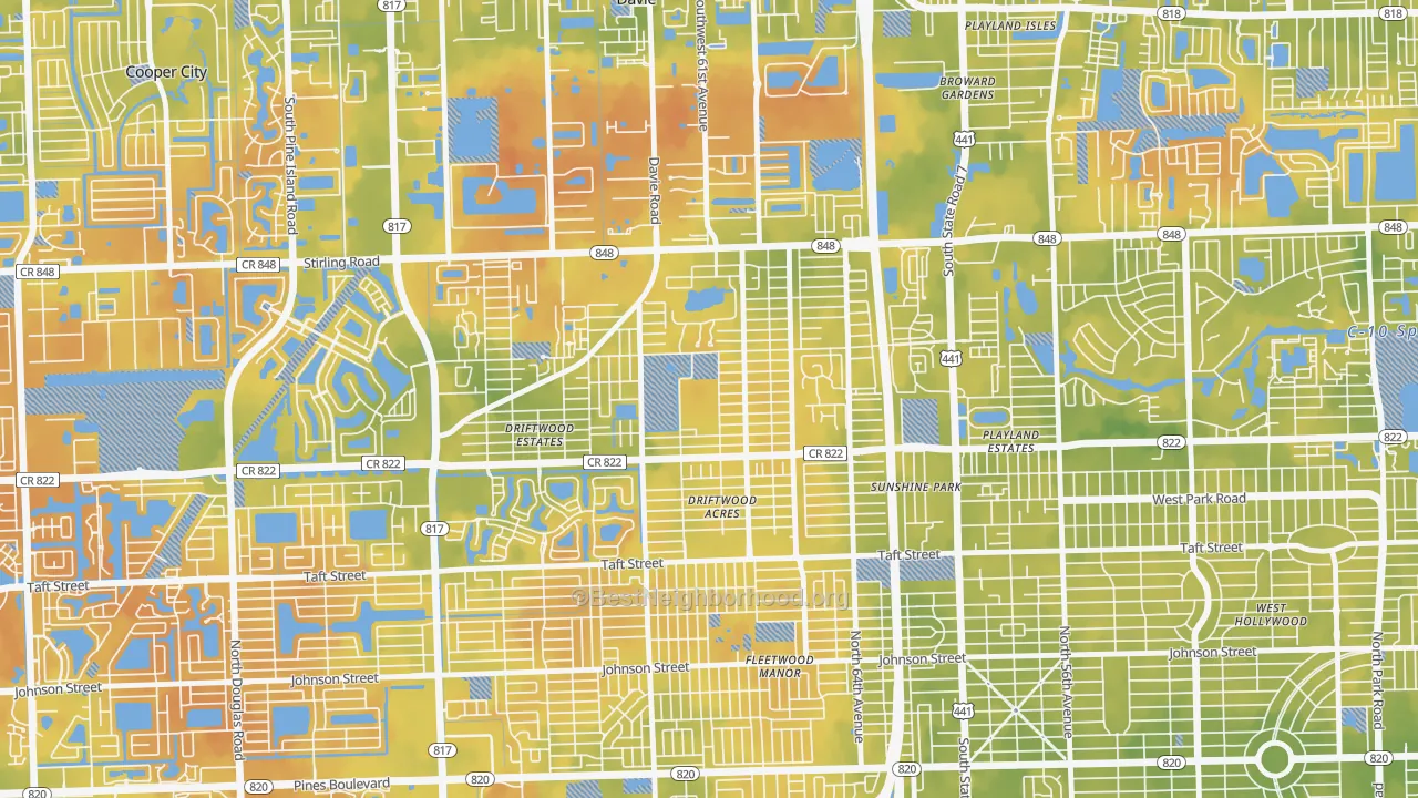 Bike Grade map of Driftwood, Hollywood, FL