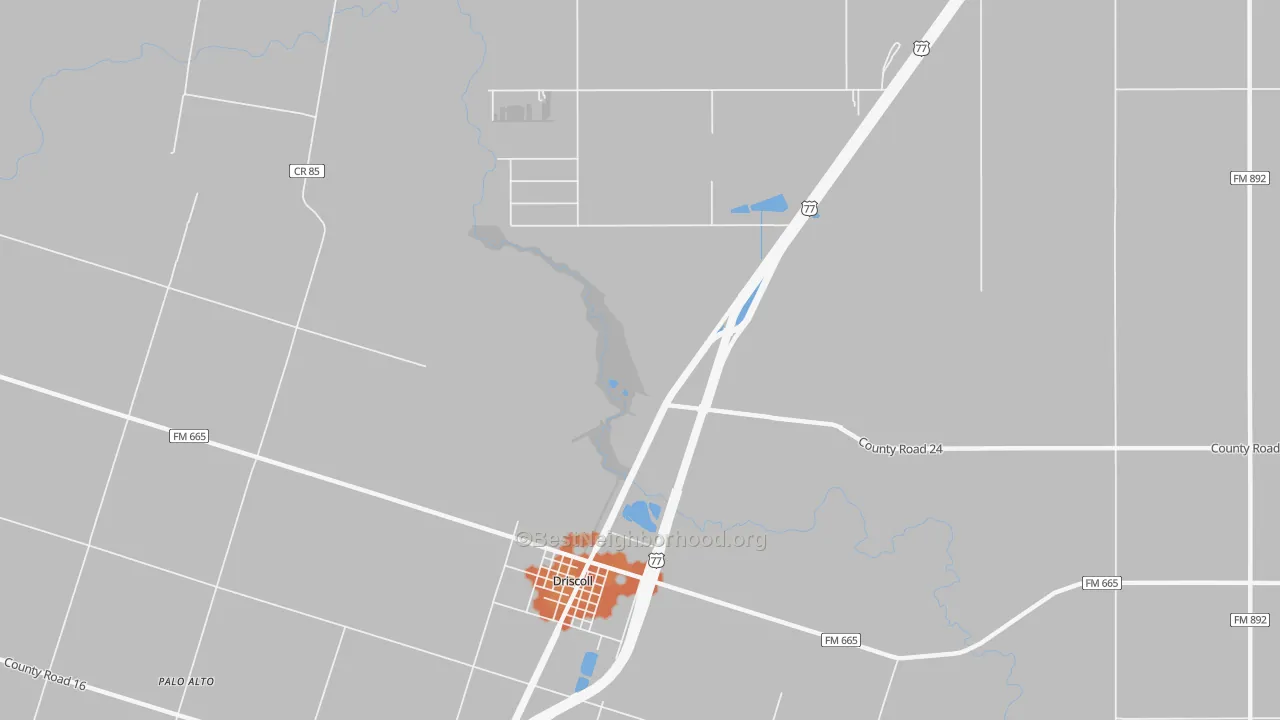 Bike Grade map of Driscoll, TX