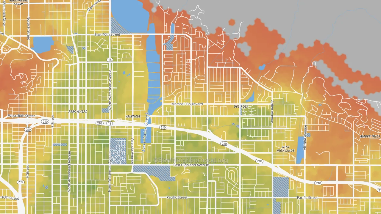 Bike Grade map of Drnag, San Bernardino, CA