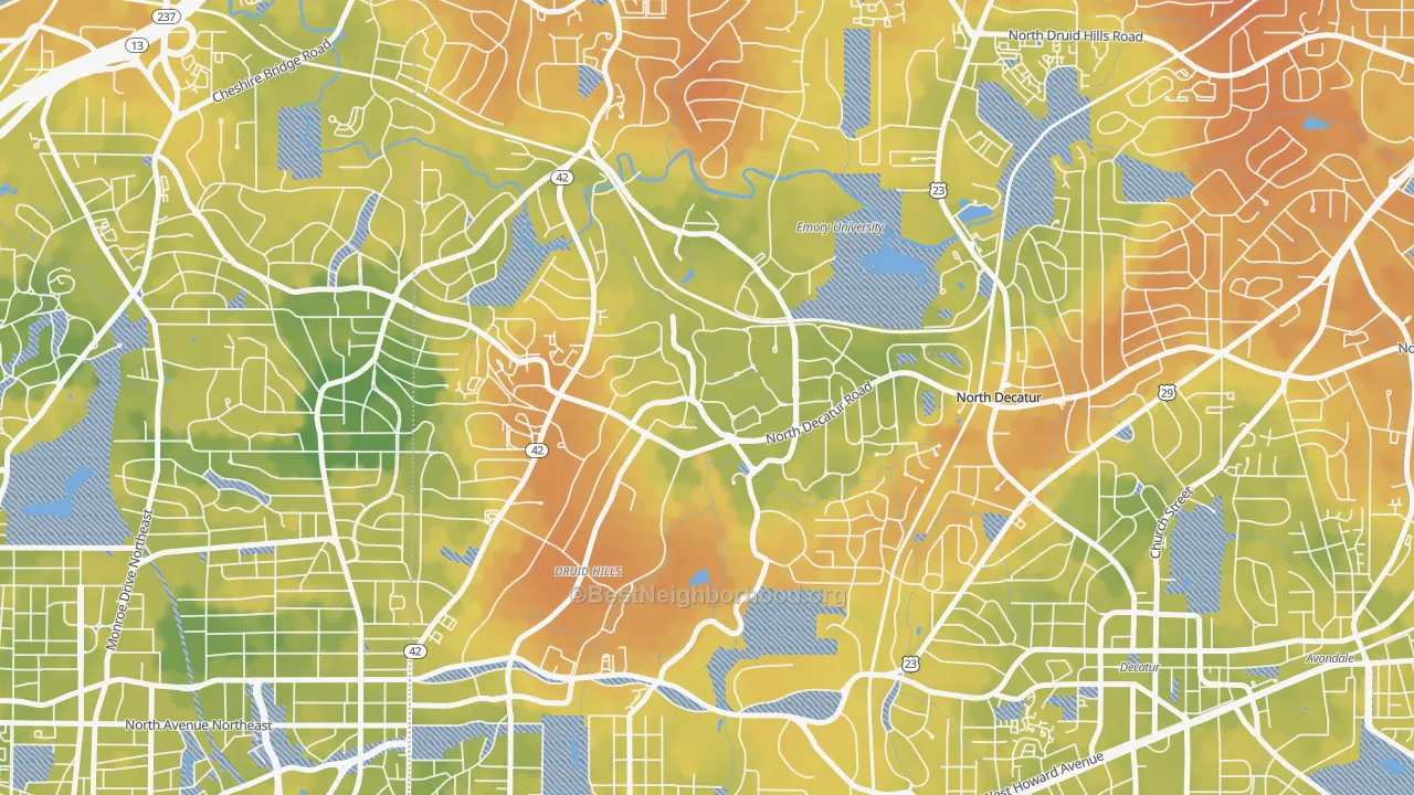 Bike Grade map of Druid Hills, GA