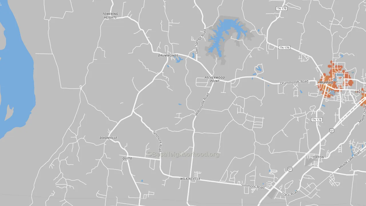 Bike Grade map of Drummonds, TN