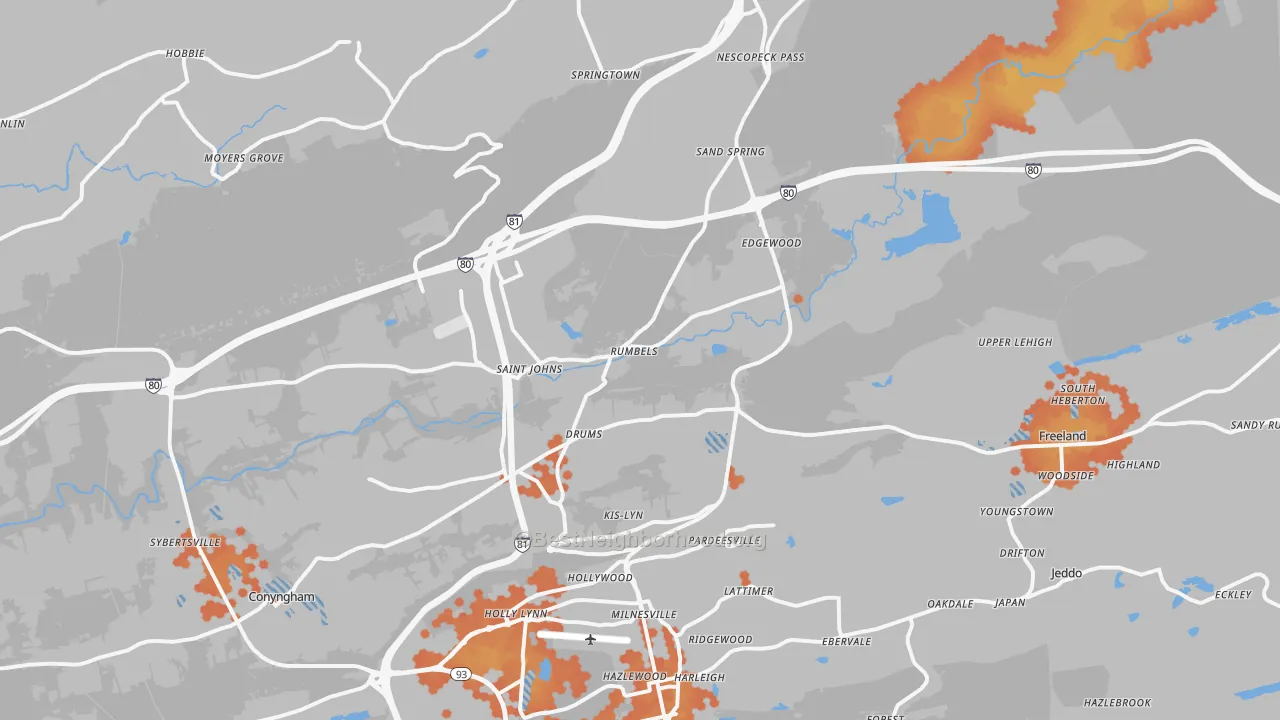 Bike Grade map of Drums, PA
