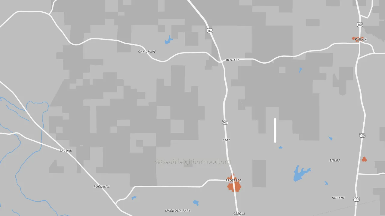 Bike Grade map of Dry Prong, LA