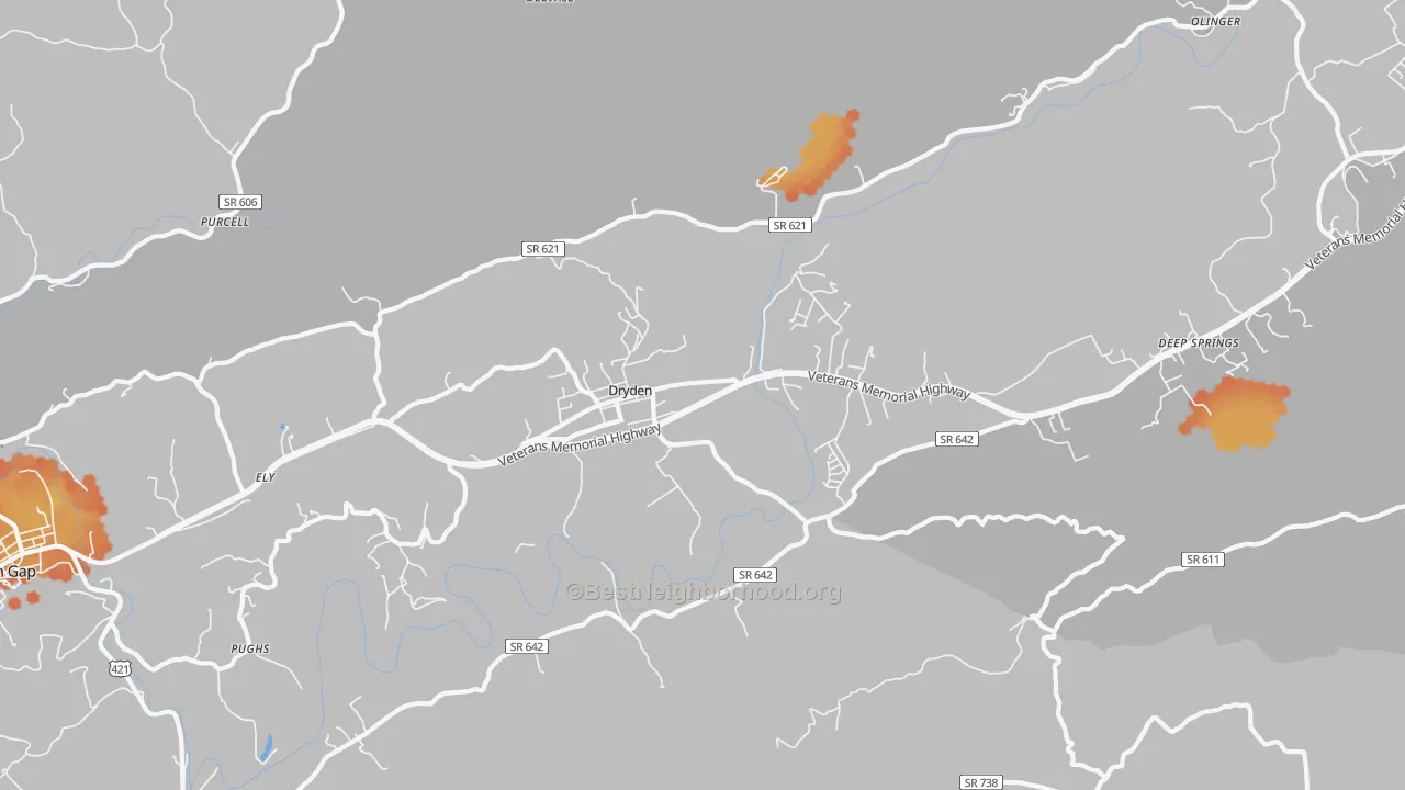 Bike Grade map of Dryden, VA