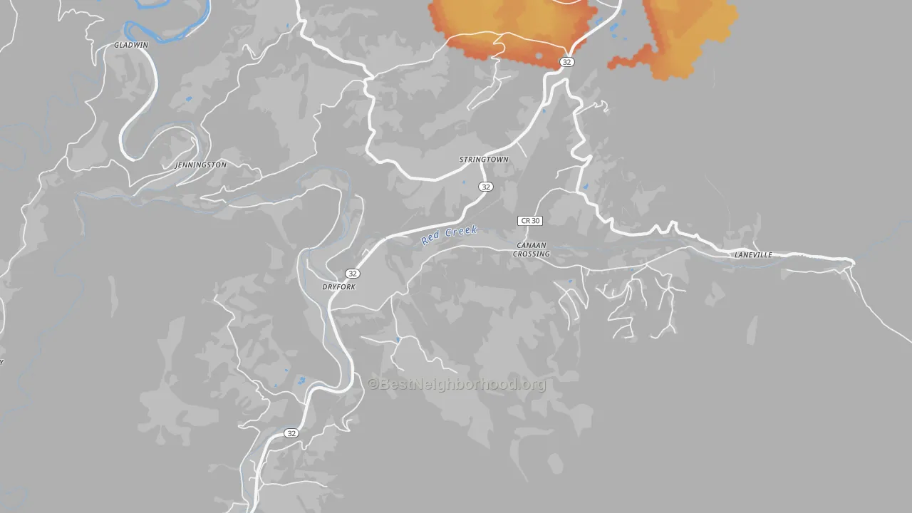 Bike Grade map of Dryfork, WV