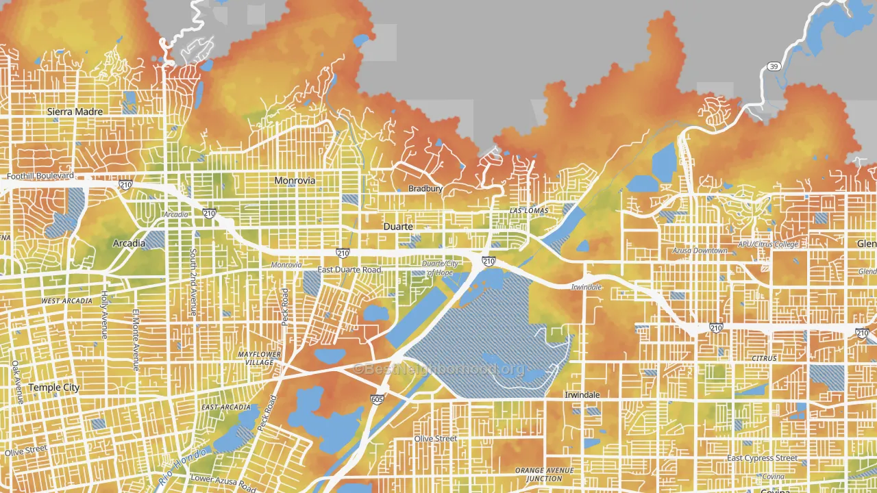 Bike Grade map of Duarte, CA