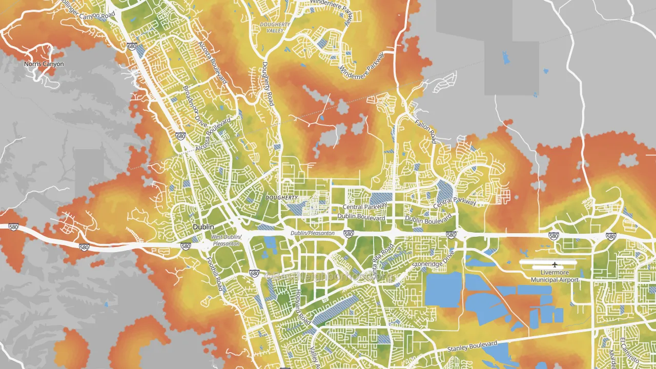 Bike Grade map of Dublin, CA
