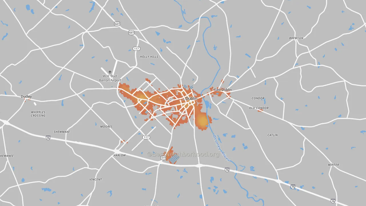Bike Grade map of Dublin, GA