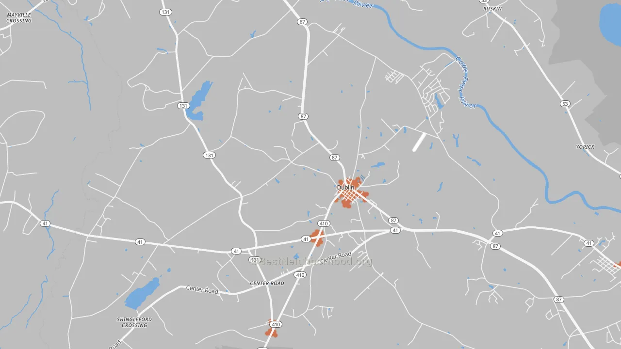 Bike Grade map of Dublin, NC