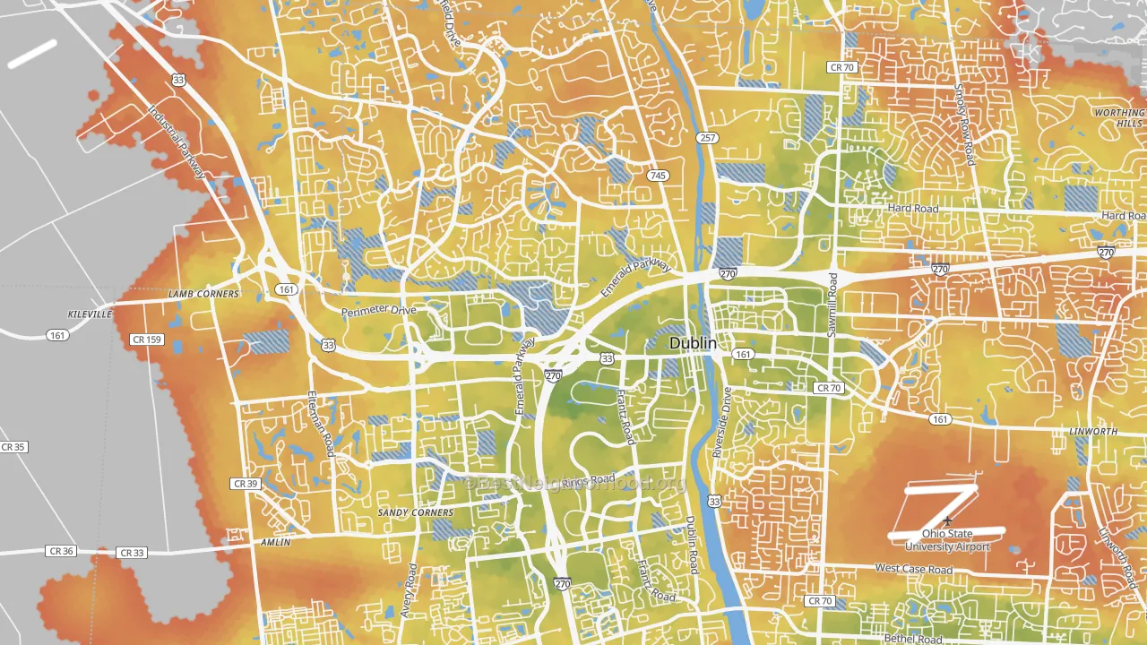 Bike Grade map of Dublin, OH