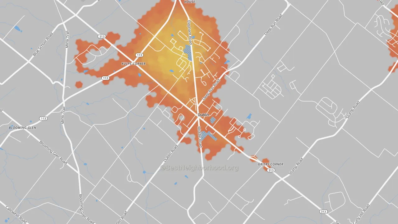 Bike Grade map of Dublin, PA