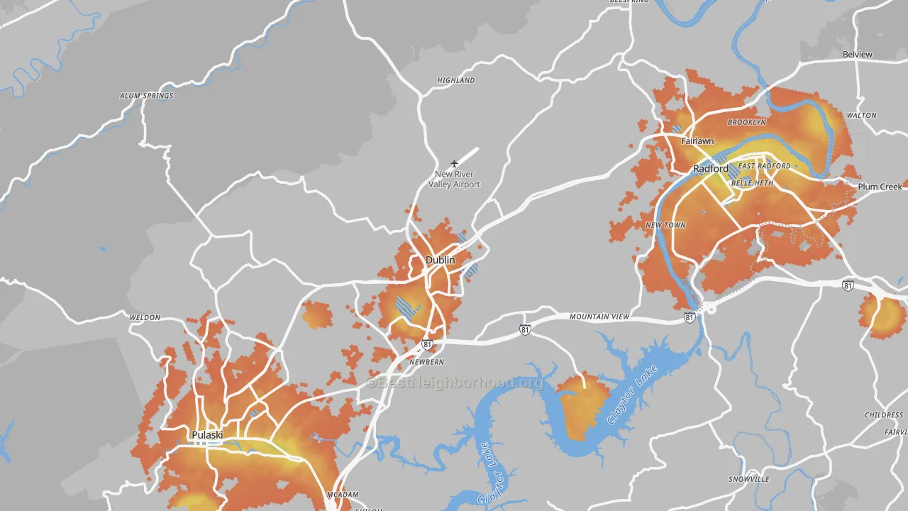 Bike Grade map of Dublin, VA