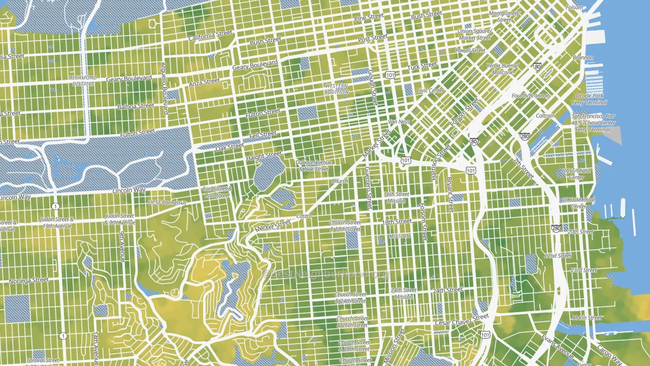 Bike Grade map of Duboce Triangle, San Francisco, CA