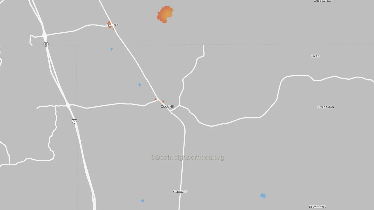 Bike Grade map of Duck Hill, MS