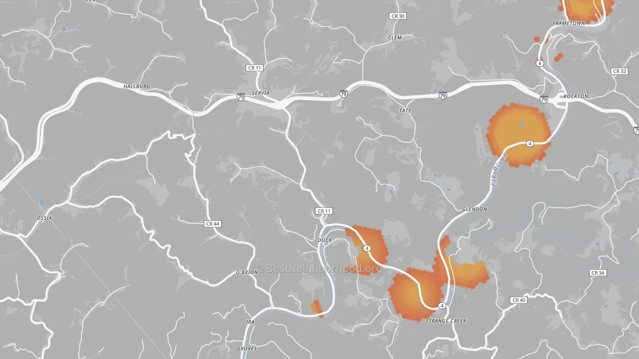Bike Grade map of Duck, WV