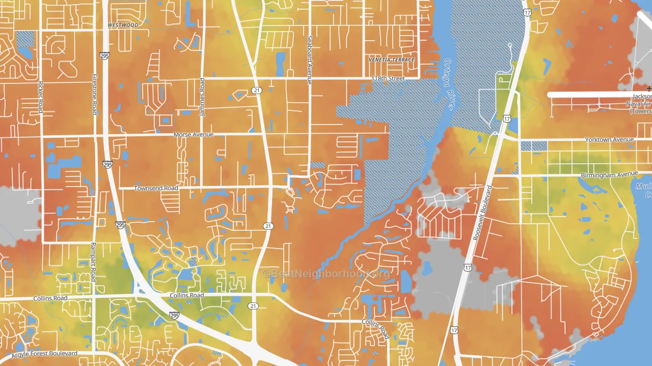Bike Grade map of Duclay Forest, Jacksonville, FL