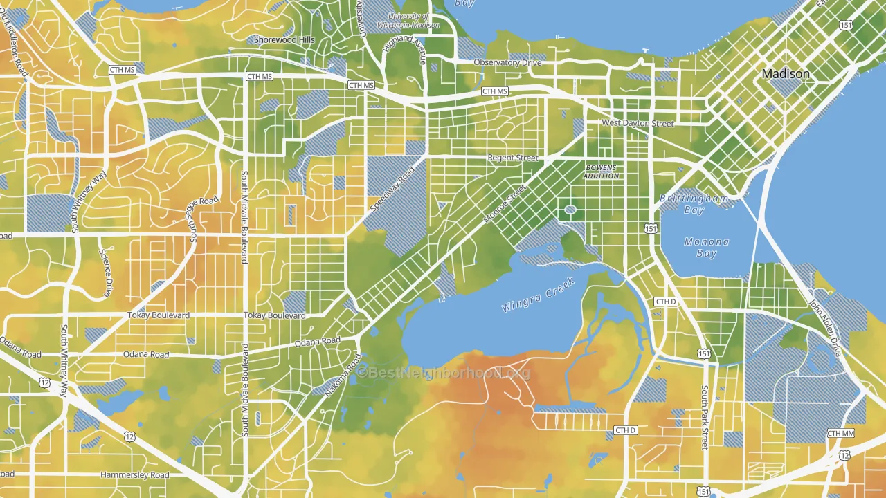 Bike Grade map of Dudgeon-Monroe, Madison, WI