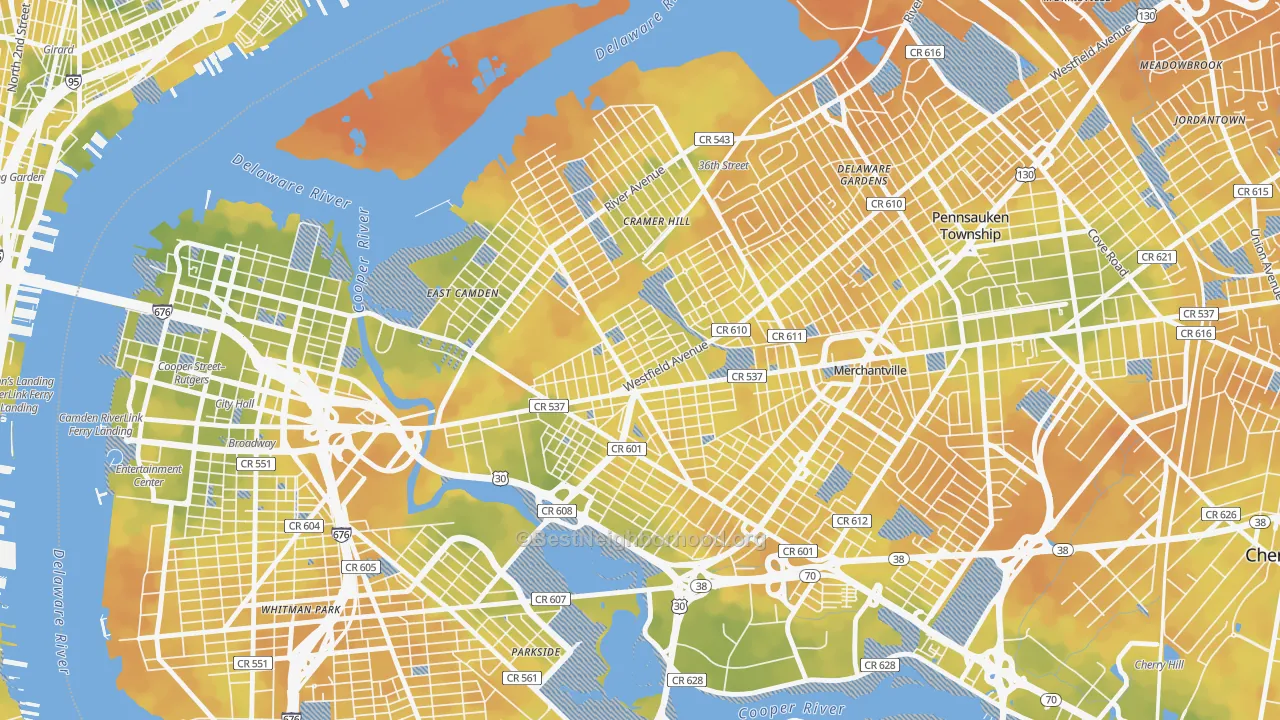 Bike Grade map of Dudley, Camden, NJ
