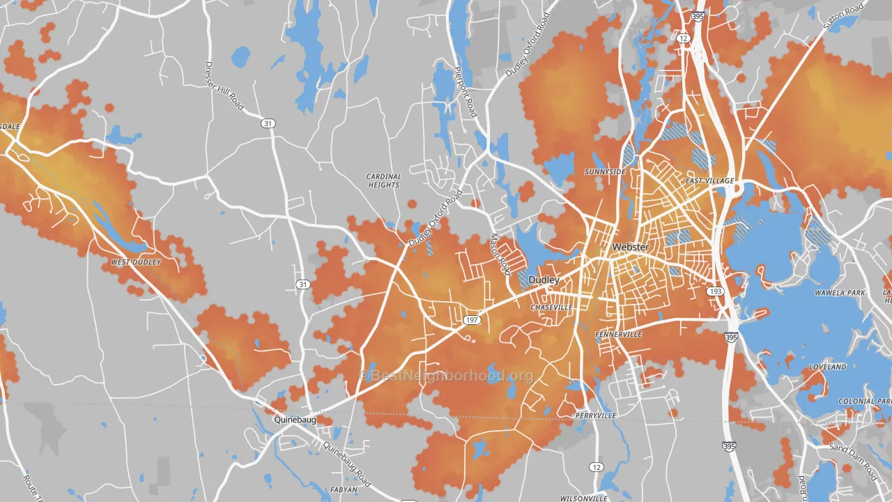 Bike Grade map of Dudley, MA