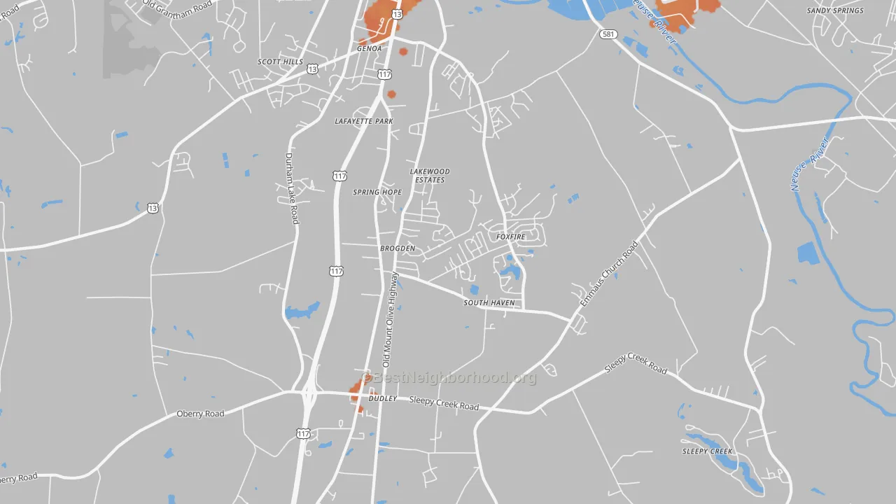 Bike Grade map of Dudley, NC