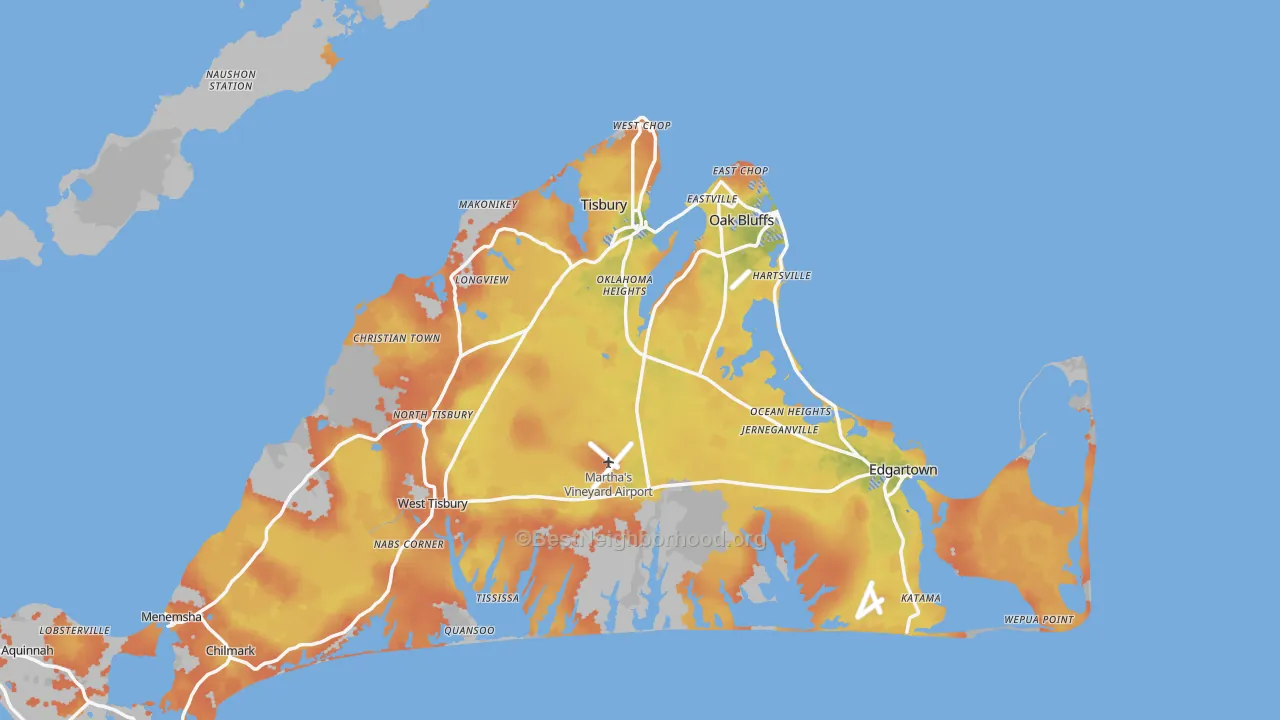 Bike Grade map of Dukes County, MA