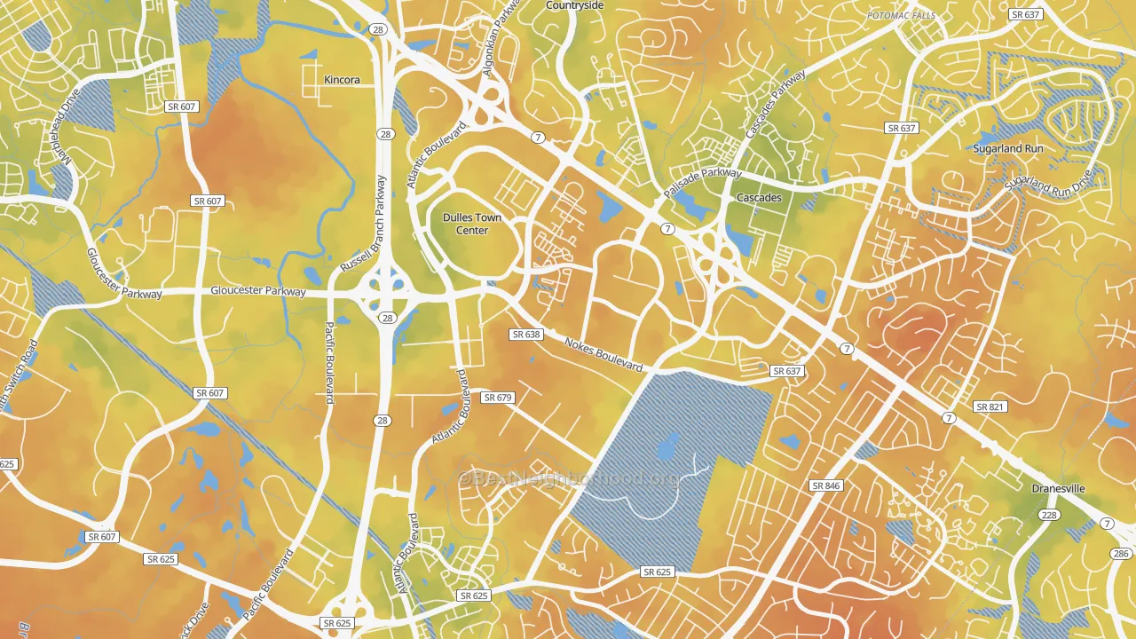 Bike Grade map of Dulles Town Center, VA