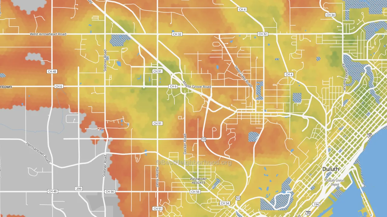 Bike Grade map of Duluth Heights, Duluth, MN