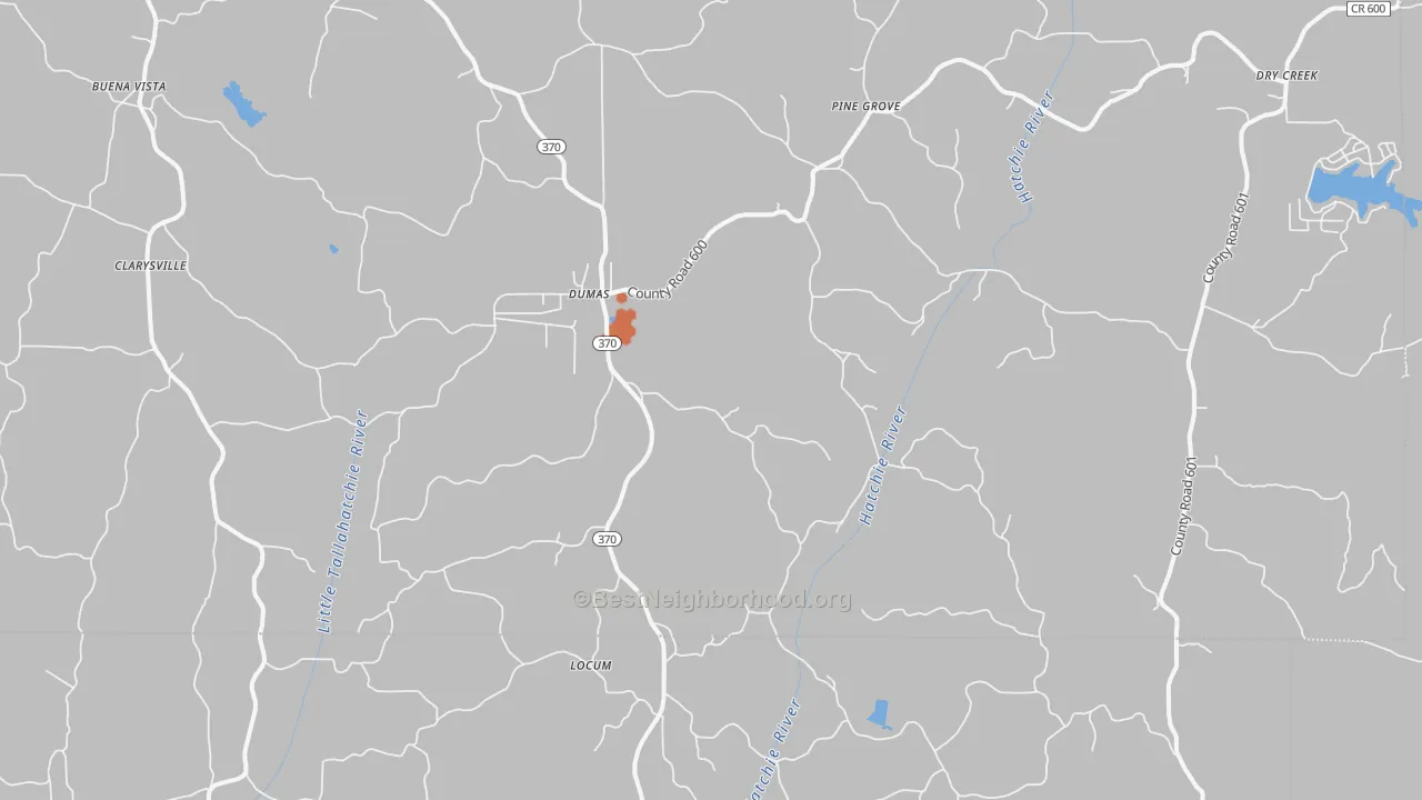Bike Grade map of Dumas, MS