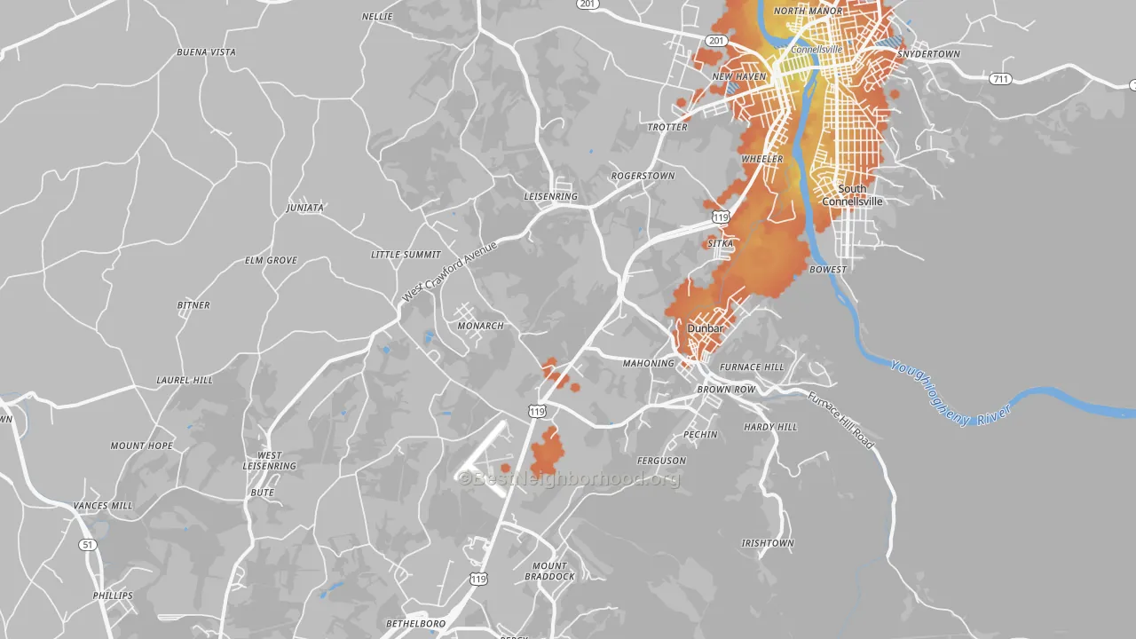 Bike Grade map of Dunbar, PA