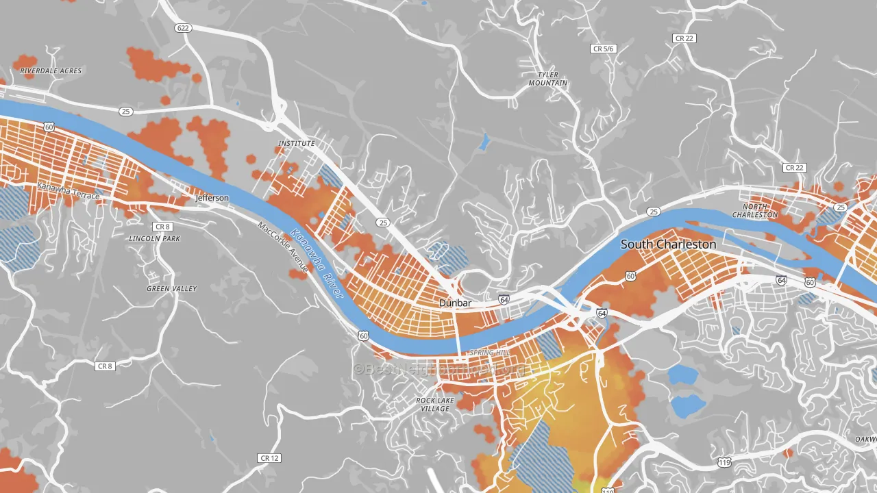 Bike Grade map of Dunbar, WV