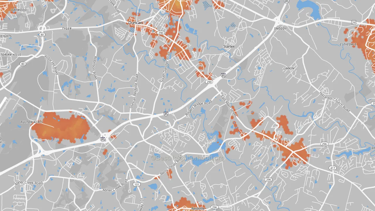 Bike Grade map of Duncan, SC
