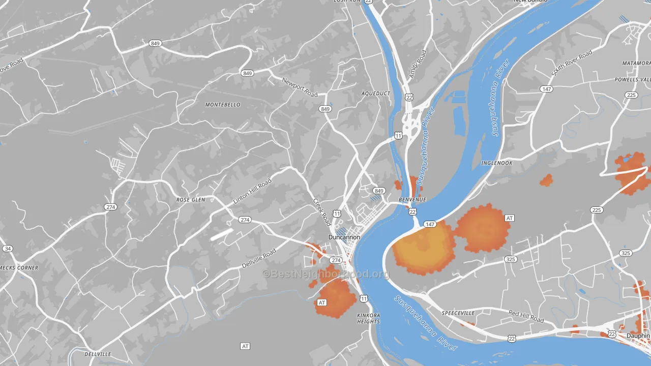Bike Grade map of Duncannon, PA