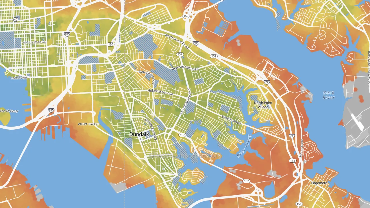 Bike Grade map of Dundalk, MD