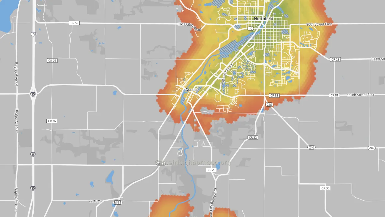 Bike Grade map of Dundas, MN