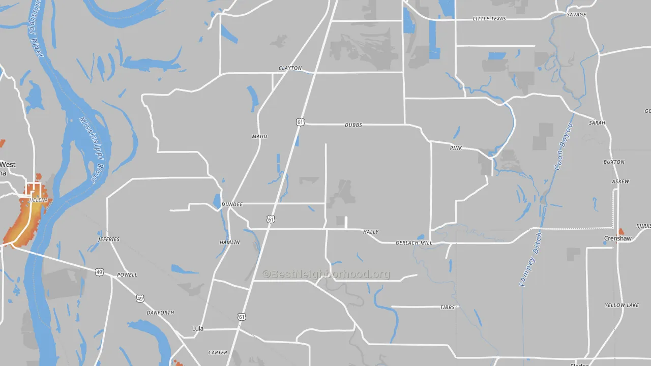 Bike Grade map of Dundee, MS