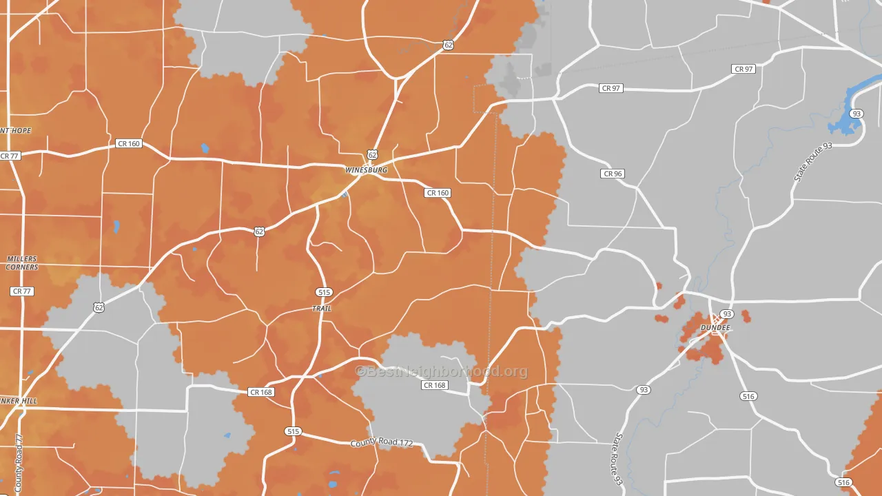 Bike Grade map of Dundee, OH