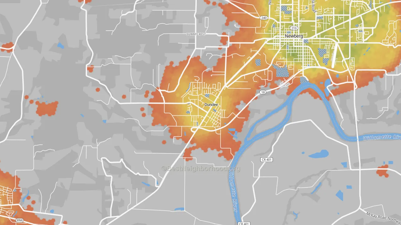 Bike Grade map of Dundee, OR