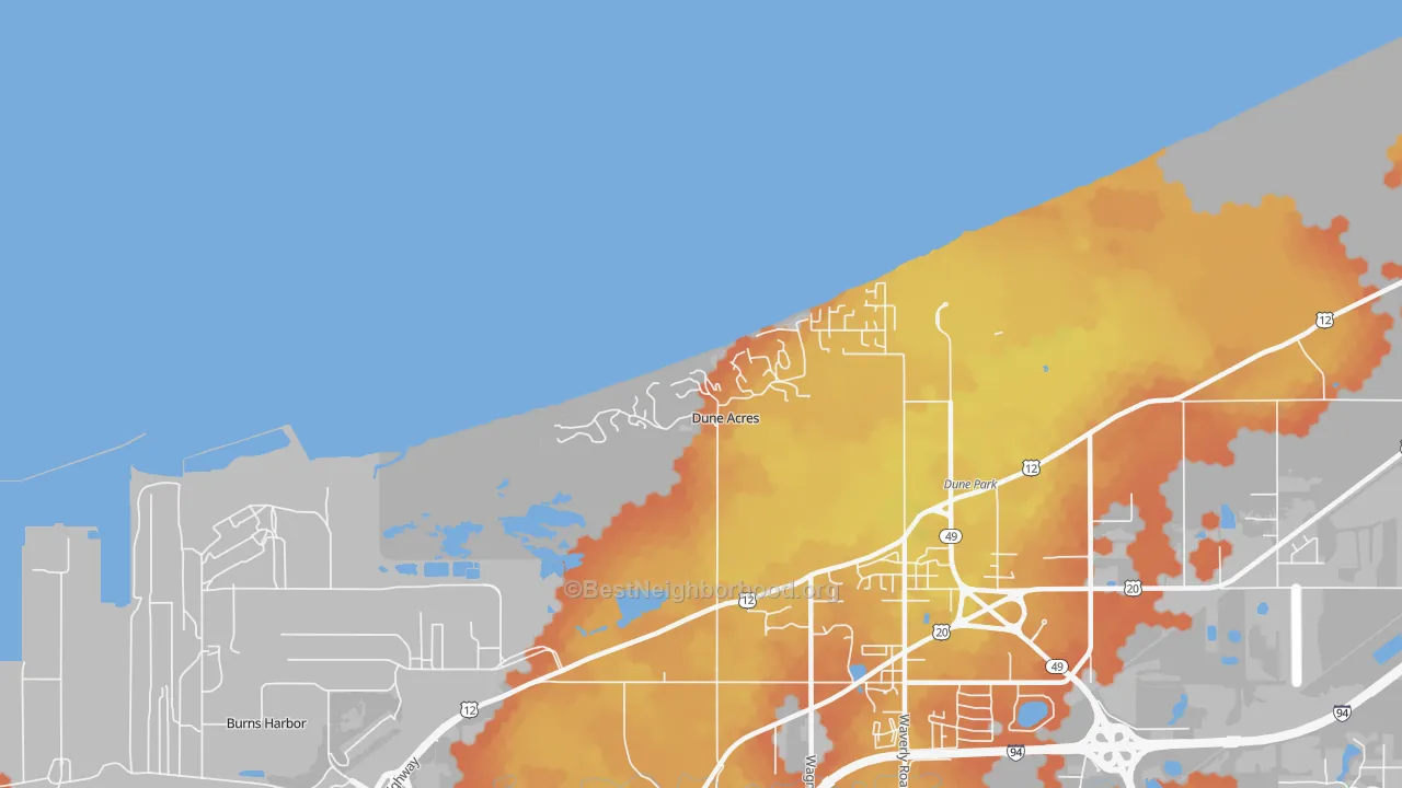 Bike Grade map of Dune Acres, IN