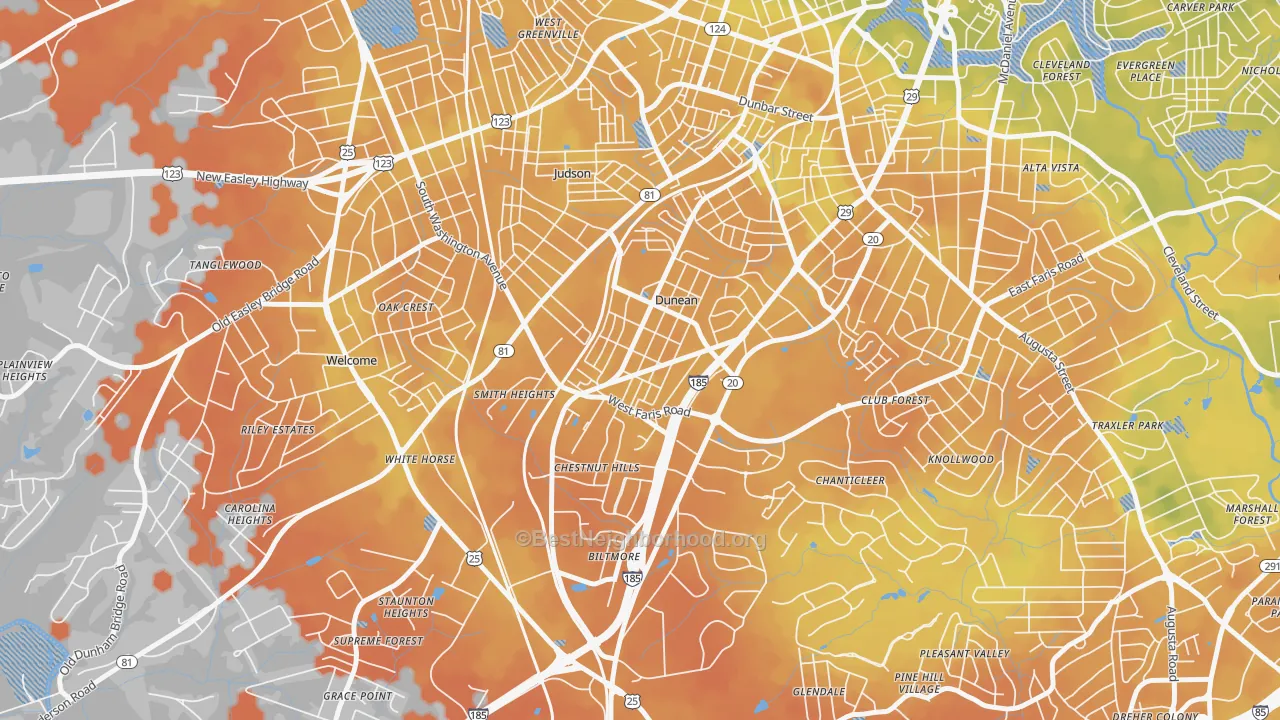Bike Grade map of Dunean, SC