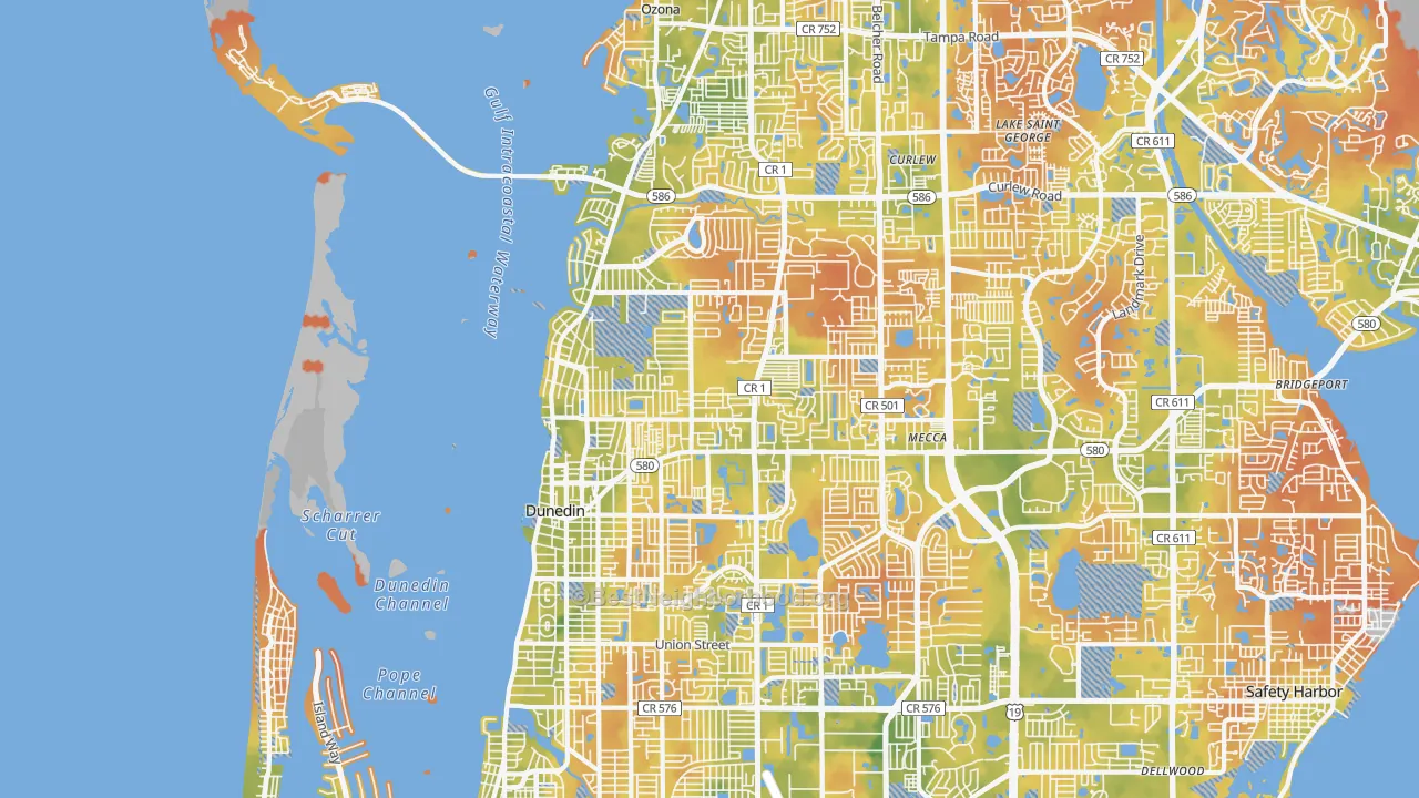 Bike Grade map of Dunedin, FL