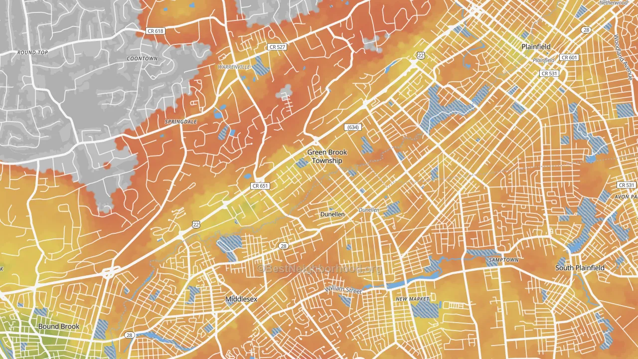 Bike Grade map of Dunellen, NJ