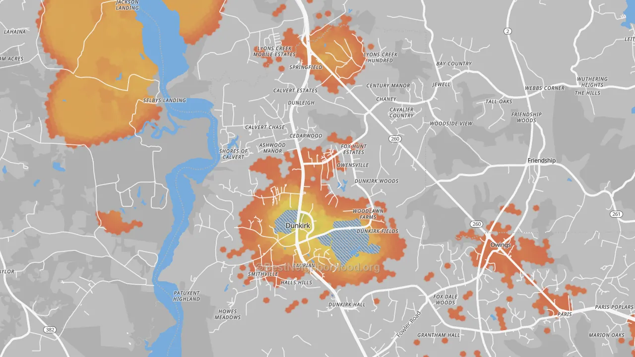 Bike Grade map of Dunkirk, MD
