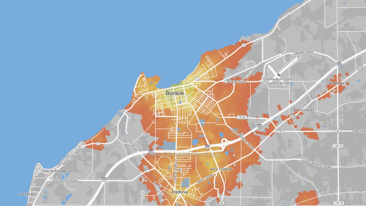 Bike Grade map of Dunkirk, NY