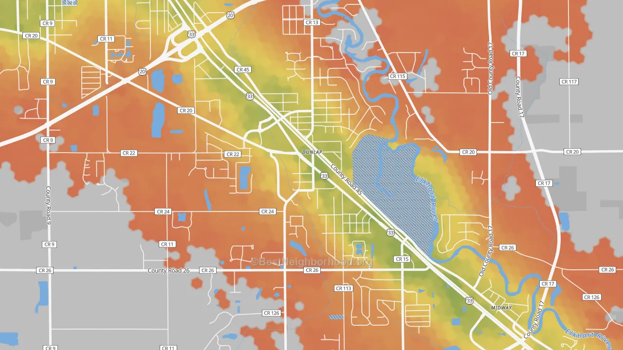 Bike Grade map of Dunlap, IN