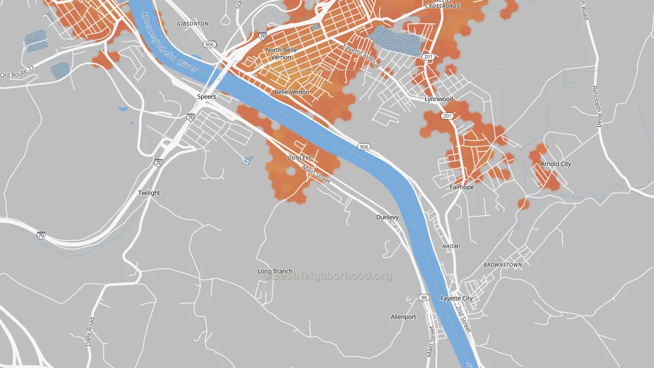 Bike Grade map of Dunlevy, PA